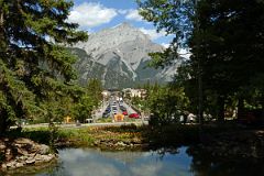 
The Cascades Of Time Gardens Look Down On Bow River Bridge and Banff Avenue With Cascade Mountain In Summer
